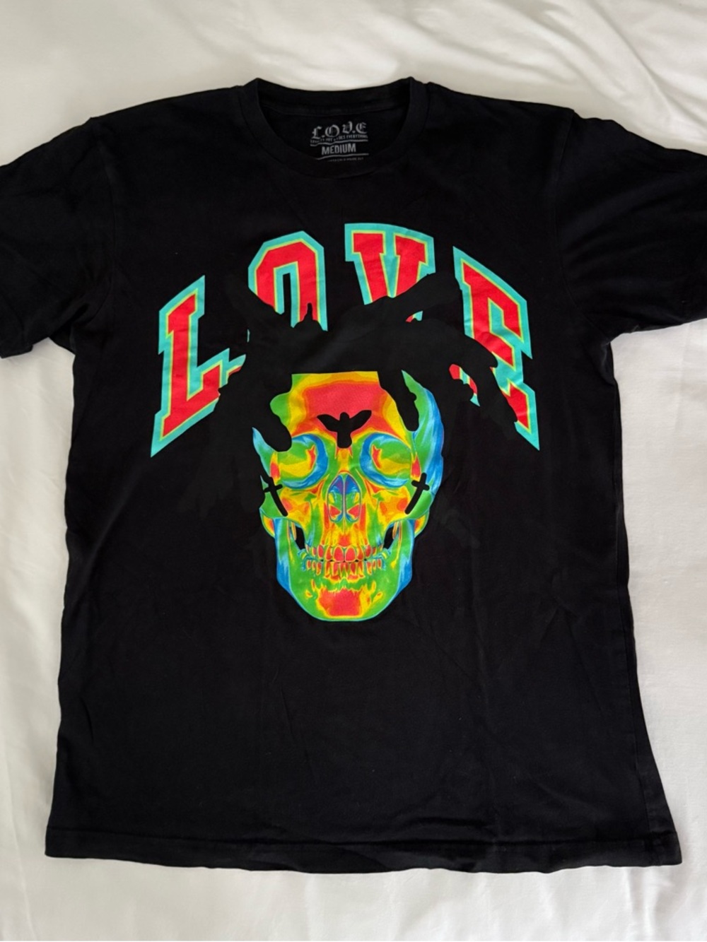 LOVE Multicolor Skull Graphic Tee - Black